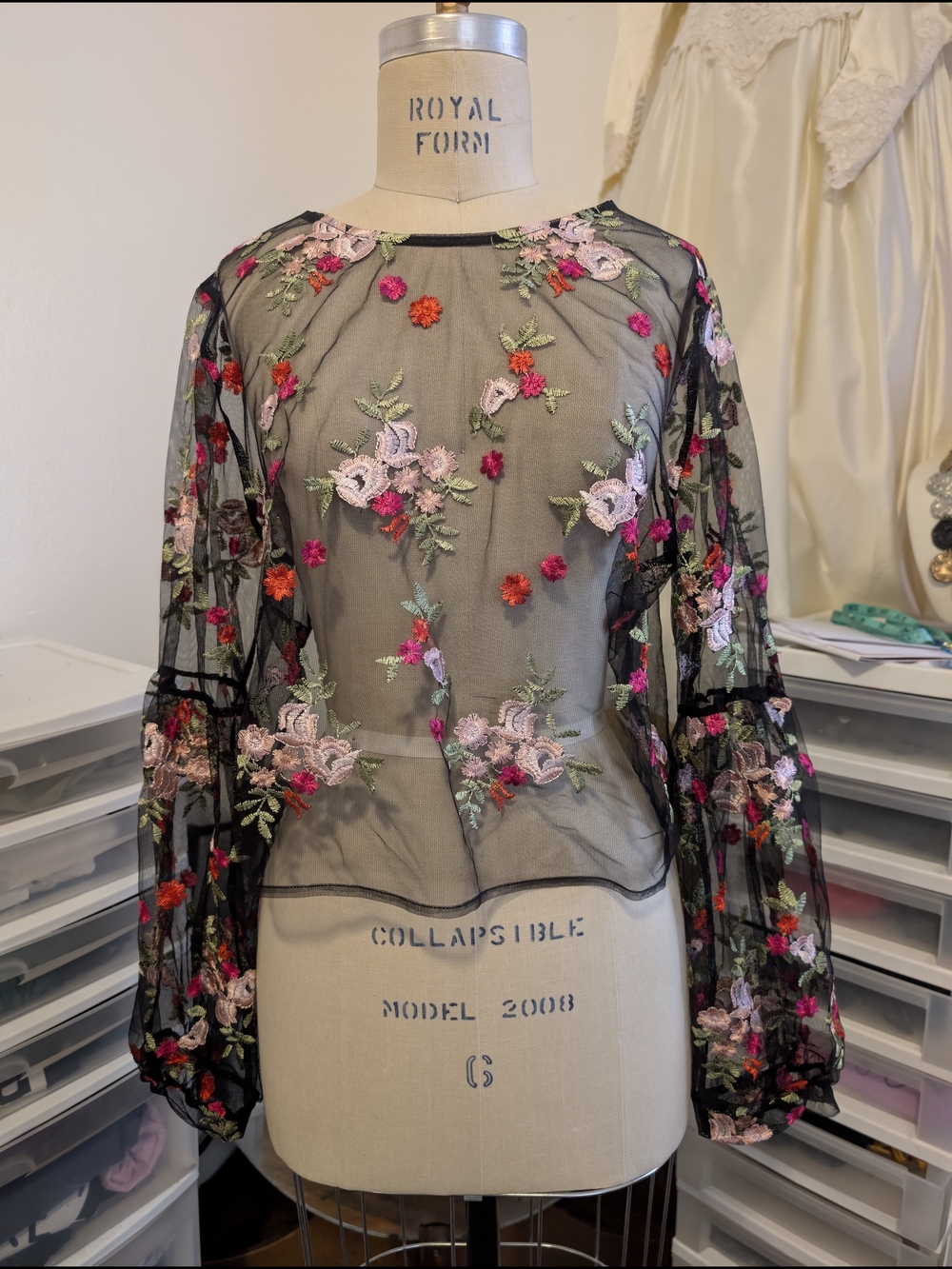 Sheer Black Embroidered Floral Blouse - Whimsigoth Bohemian Long Sleeve Top